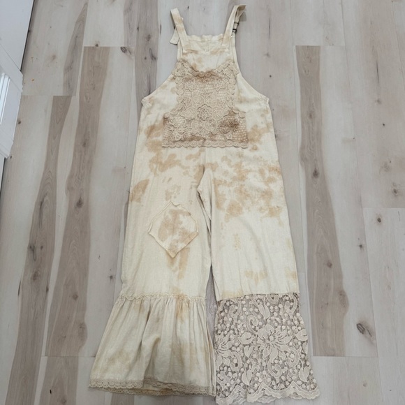 NWT Women's Medium Overalls Tan Cream Bohemian Crochet - Picture 2 of 16